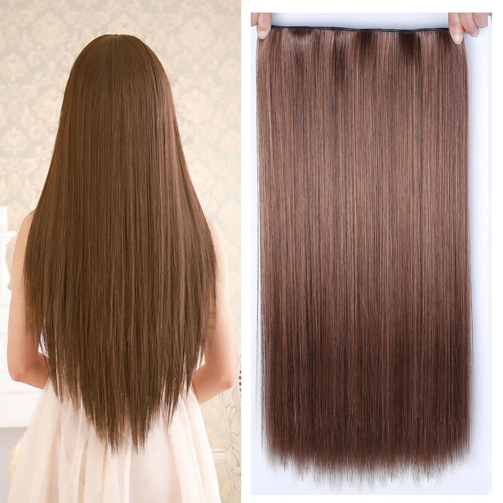 Allaosify 60cm 5 Clip In Hair Extension Heat Resistant Hairpieces Long Straight Hairstyles Synthetic Clip In on Hair Grey Hair