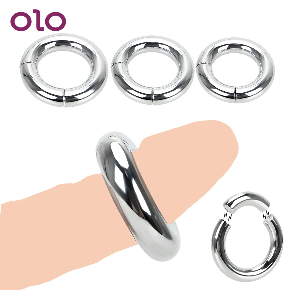 OLO Delay Ejaculation Penis Ring Heavy Duty Male Magnetic Ball Scrotum Stretcher 5 size Metal Cock Lock Ring Sex Toys for Men