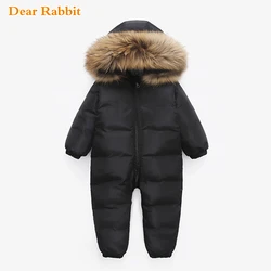 -30 Russian new jumpsuit kids winter wear baby boy snowsuit Parka nature fur 90% duck down jacket for girl clothes coat overalls