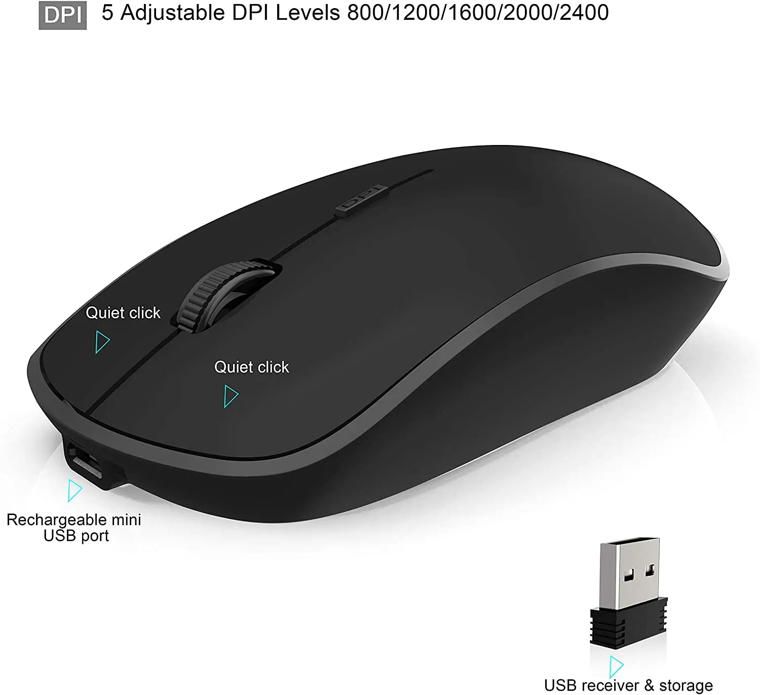 Ratón con teclado inalámbrico recargable, Mouse de tamaño completo de 2,4G, diseño fino y ergonómico y compacto para ordenador portátil, PC, escritorio y Windows