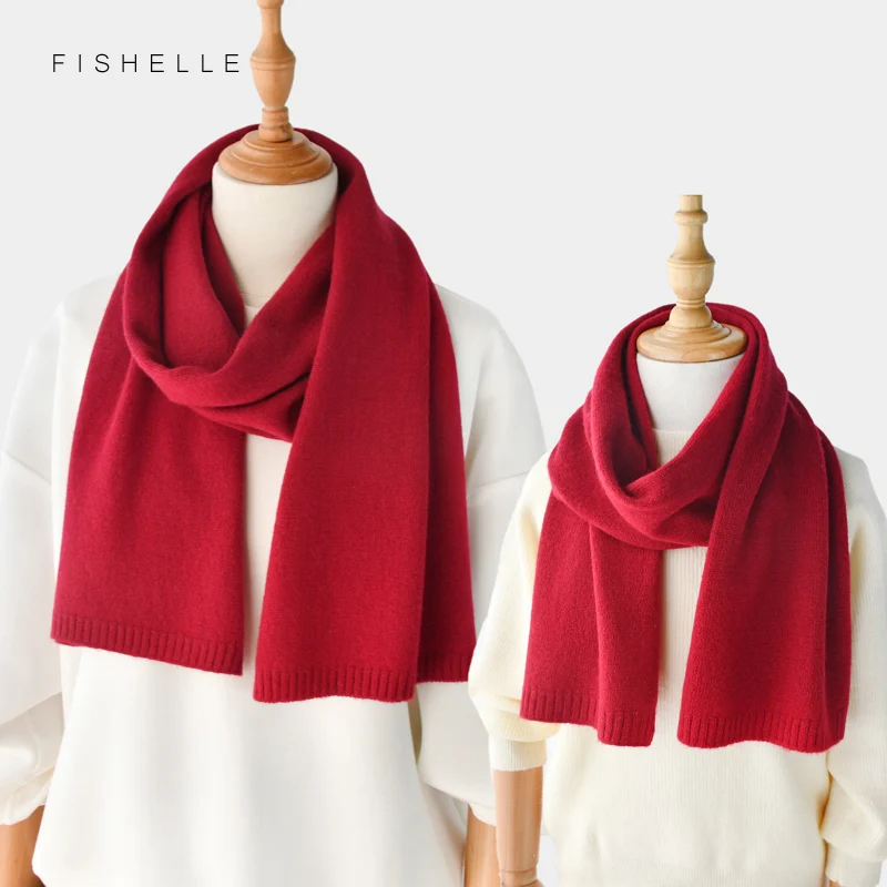 luxury cashmere knitted scarves wine red woman winter scarf adults warm wool scarf ladies girls solid color