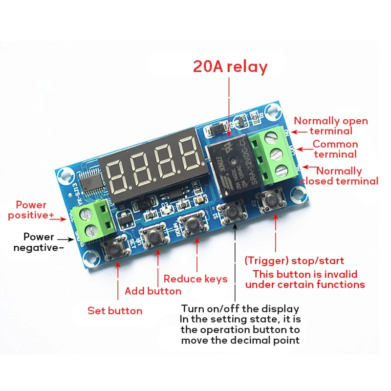 Tablero de Control de relé de tiempo de YX-SJ13, módulo de ciclo de retardo de tiempo de encendido y apagado, DC5V/12V/24V, 5A