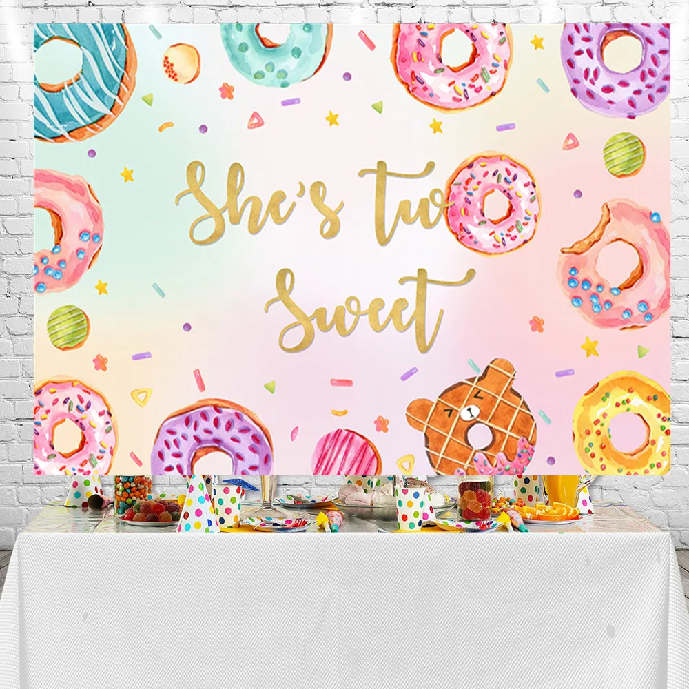 

Sensfun Doughnutl and Sweet Two Backdrops Photographic Background Photo Studio Props Photocall Banner