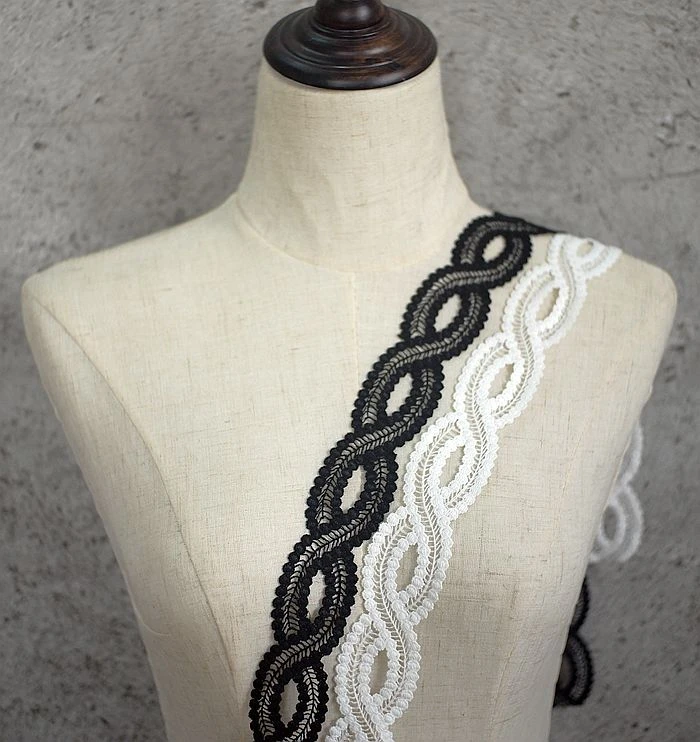 4CM Wide White Black Cotton Embroidery Ribbon Dress Guipure Lace Fabric Edge Trim DIY Garment Curtains Sewing Trimmings Decor