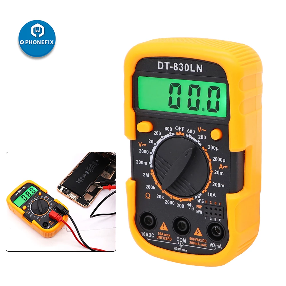 Mini multímetro Digital DT-830LN, pantalla LCD retroiluminada, medidor de voltaje de Corriente CA y CC, voltímetro, amperímetro, herramienta electrónica