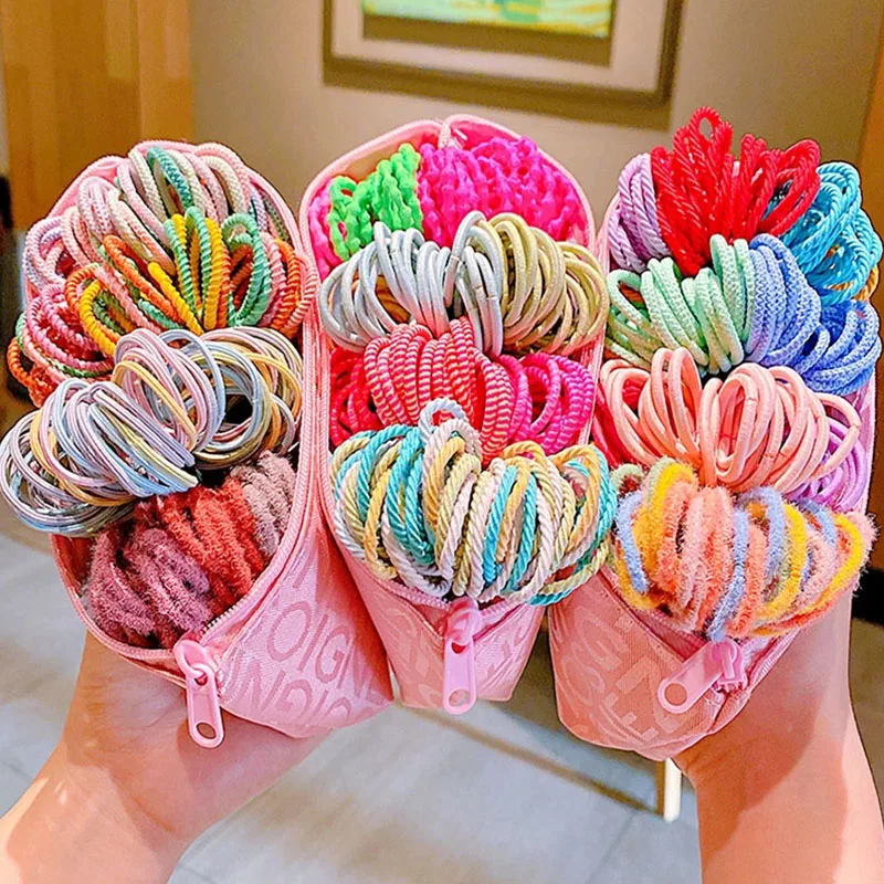 Gomas elásticas para el pelo para niña, cintas coloridas de 100 cm para el pelo, coleteros pequeños, accesorios para el cabello para niña, 50/2,5