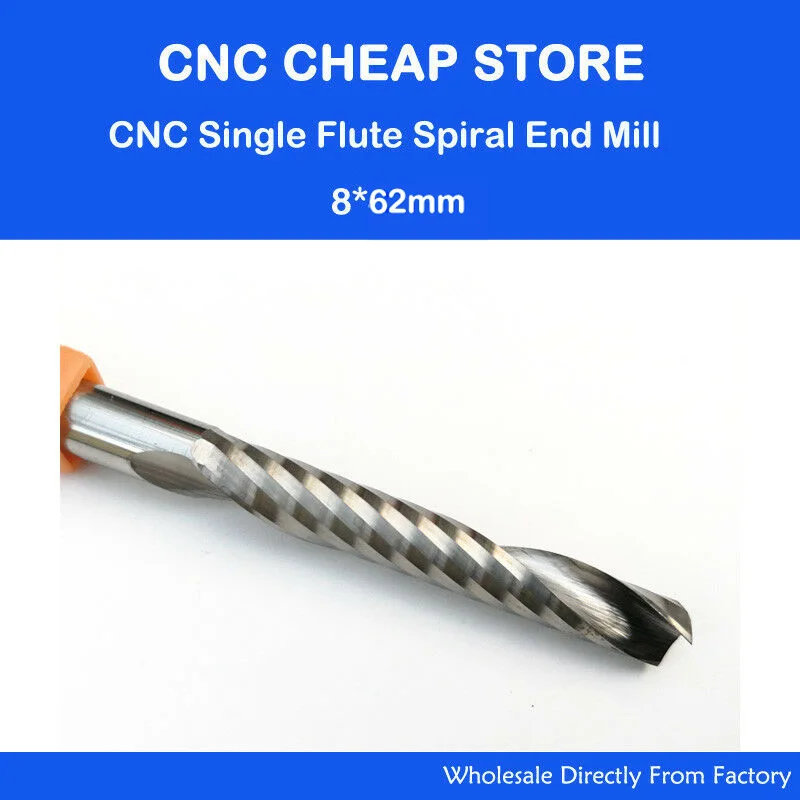 Ovl 100 mm Fresa de Topo de Flauta Única Madeira Compensada Cortadores Cnc Ferramenta de Carboneto Uma Flauta Longa Espiral Fresa Mdf Peças mm x 62 mm