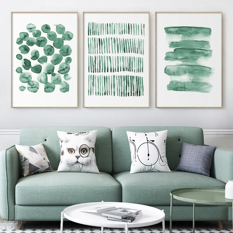 

Modern Canvas Painting Green Abstract Print Large Wall Art Grass Green Watercolor Scandinavian Posters Living Room Home Decor