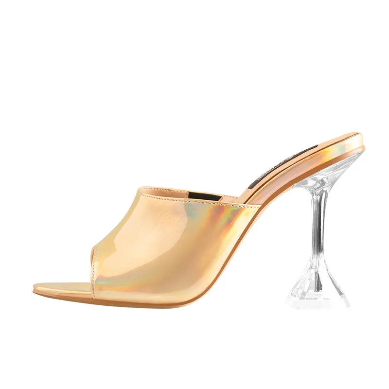 Onlymaker Peep Toe Yellow Transparent Tapered Heels Mules Spike Heels PVC For Summer Plus Size  Sandals