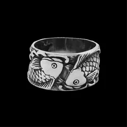 Double Fish Ring 316L Stainless Steel Biker Punk Party CATCHING CARPS Jewellery