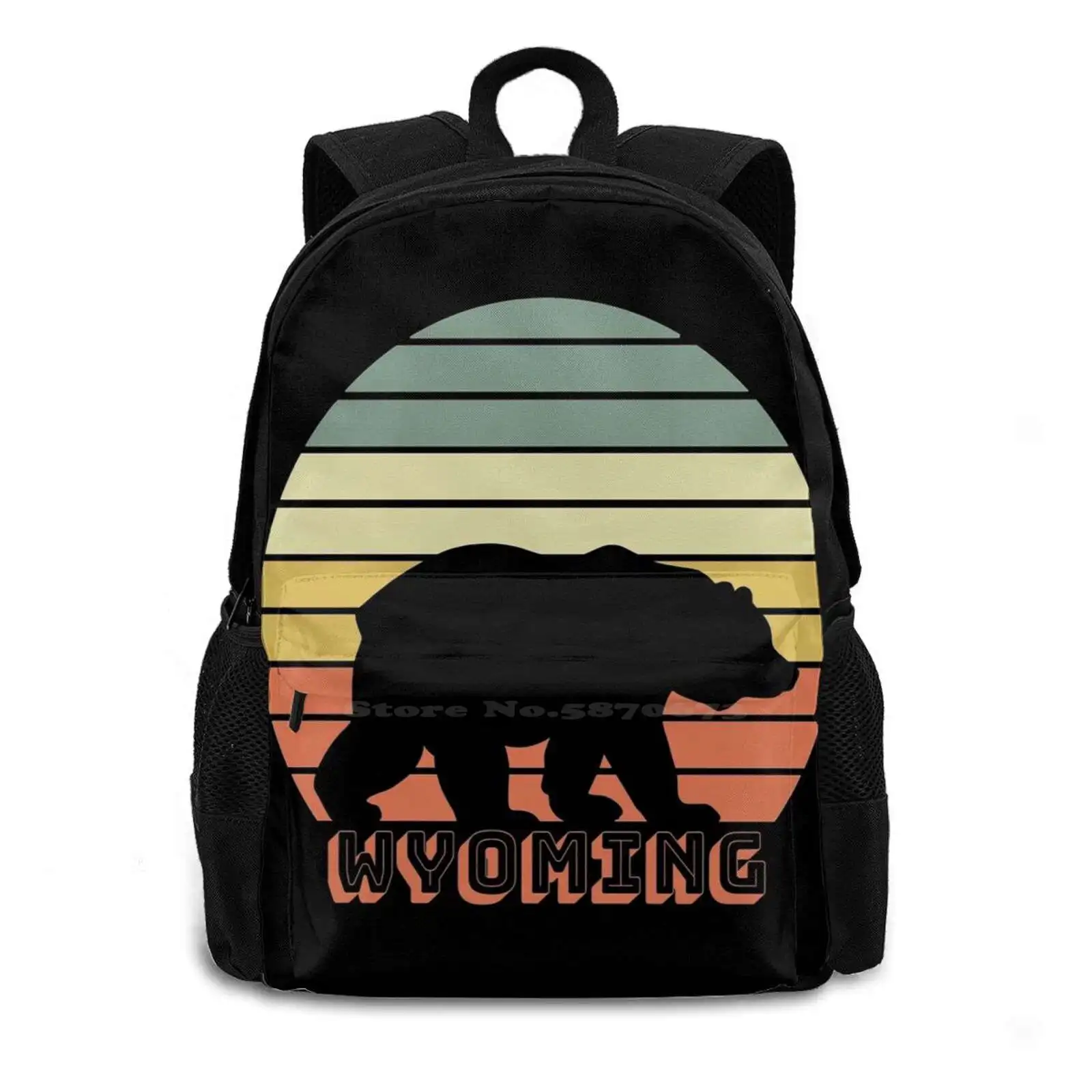 Wyoming Bear Sunset Retro Nature Outdoors Shirts Stickers School Bags For Teenage Girls Laptop Travel Bags Wyoming Jackson