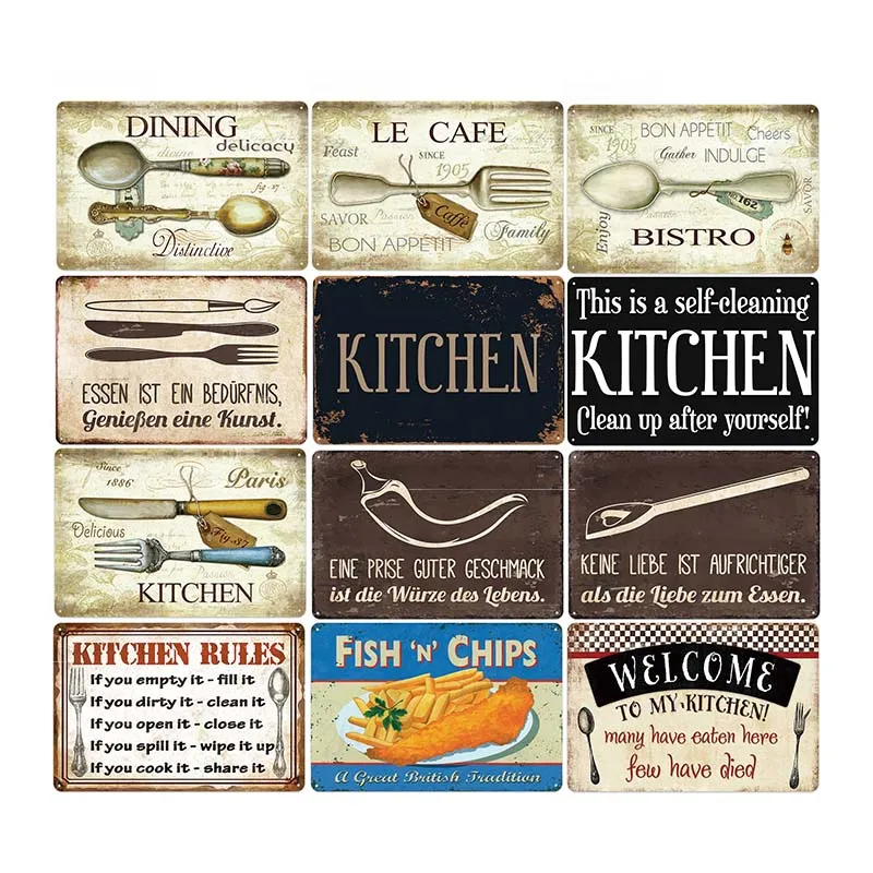 Kitchen Vintage Metal Tin Sign Retro Posters Food Plate Pub Bar Kitchen Dinning Room Wall Decoration Home Decor 20*30cm