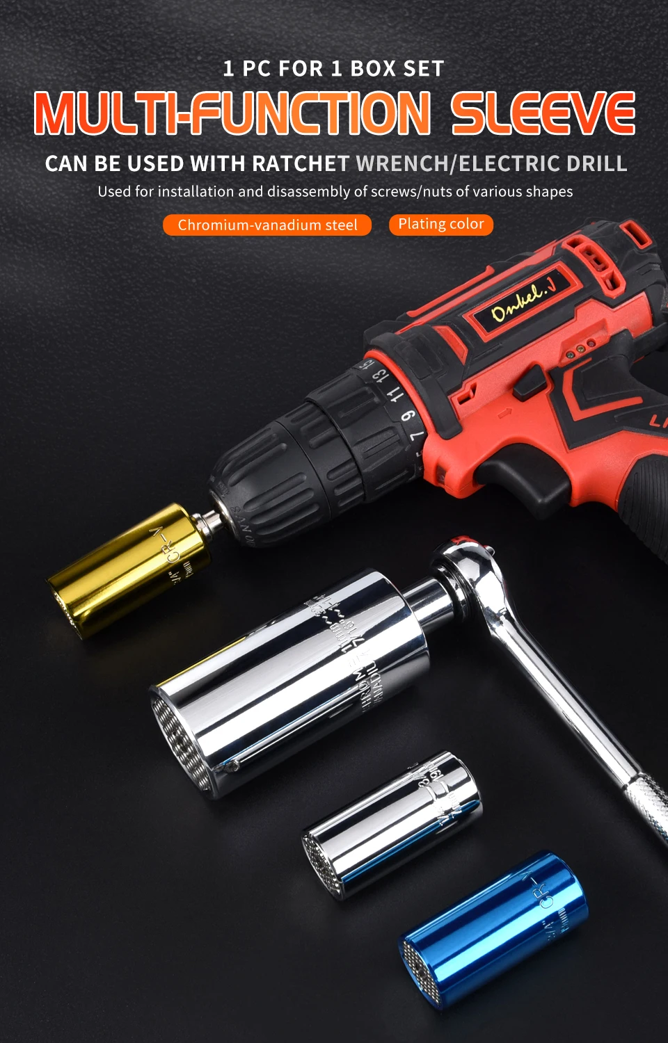 Juego de cabezal de llave dinamométrica Universal, manga de enchufe, taladro eléctrico, llave de buje de trinquete, agarre mágico, herramientas manuales múltiples