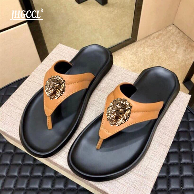 

Designer Genuine Cow Leather slippers indoor non-slip men women home fashion casual single shoes soft soles Zapatos Hombre T6