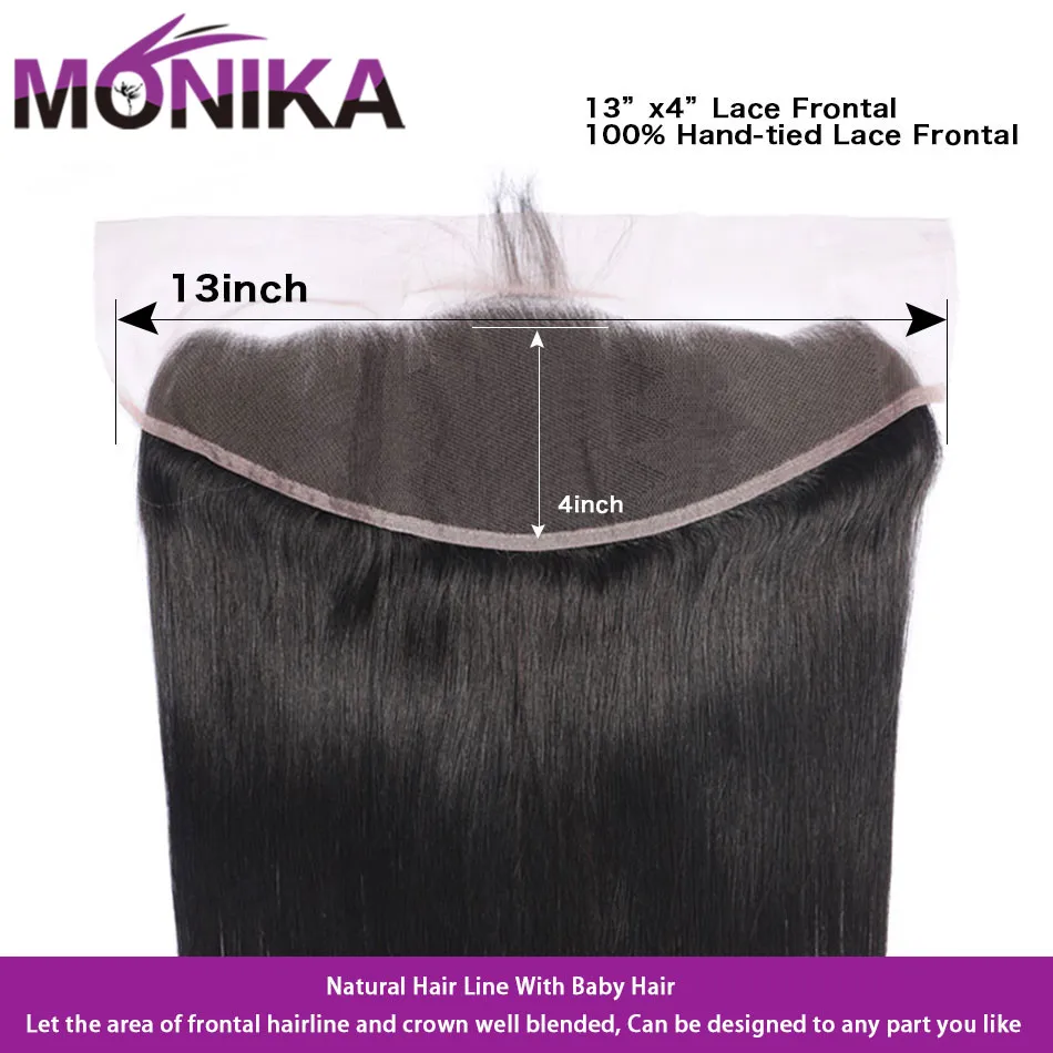 Monka hair-cabelo frontal de renda lisa, cabelo humano brasileiro, fechamento frontal não remy, cabelo de orelha a orelha, pré-aparado