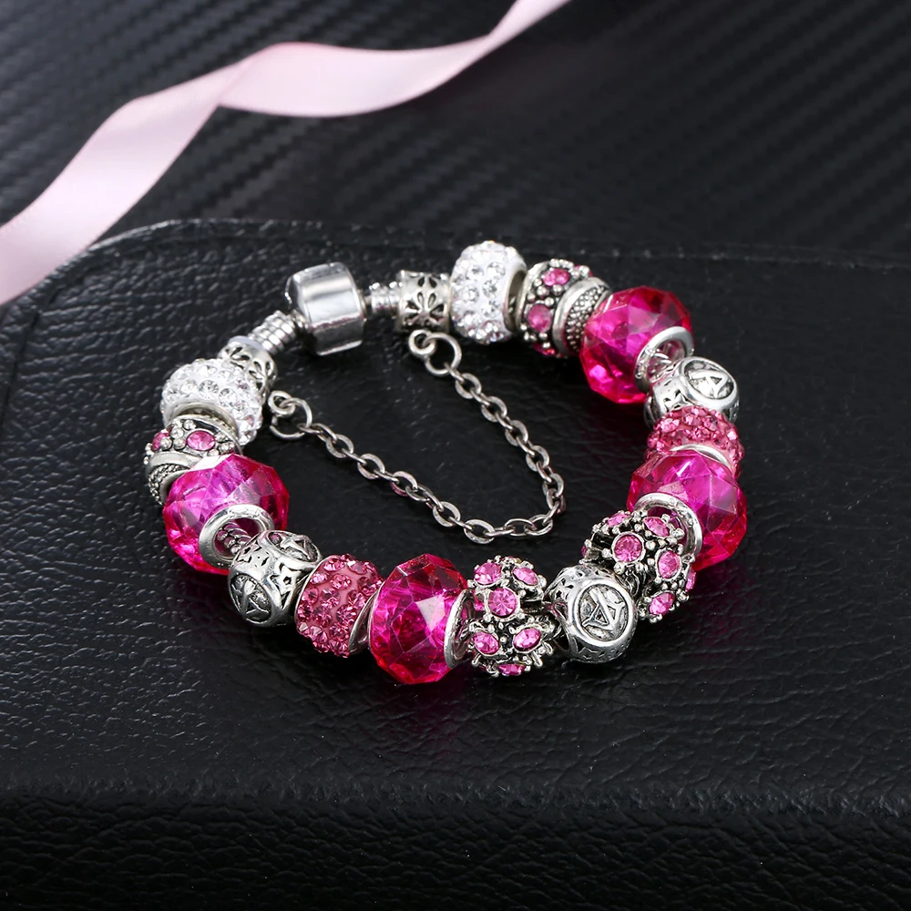 2020 New 12 Constellation Bracelet Woman Pandora Charm Crystal Glass Alloy Big Bead Bracelet Fashion Jewelry