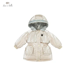 DB20024 dave bella winter baby girls fashion cartoon hooded down coat children 90% white duck down padded kids girl jacket