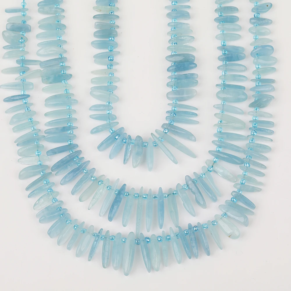 Approx 85pcs/strand,Natural Aquamarines Stick Point Loose Beads Jewelry,Top Drilled Stone Graduated Point Pendant Necklace DIY