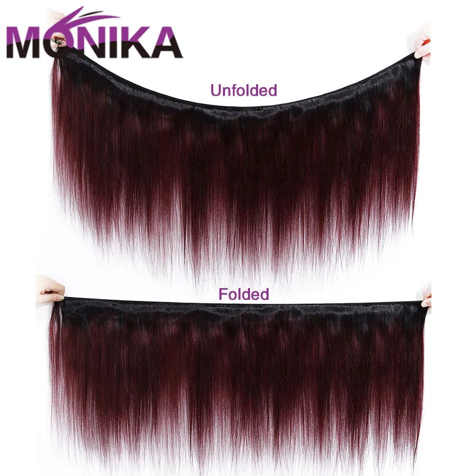 Monika Hair Pre-colored Weave T1B/99J Bundles Ombre Hair Straight Bundles Human Brazilian Hair Weave Bundles Non-Remy Ponytail