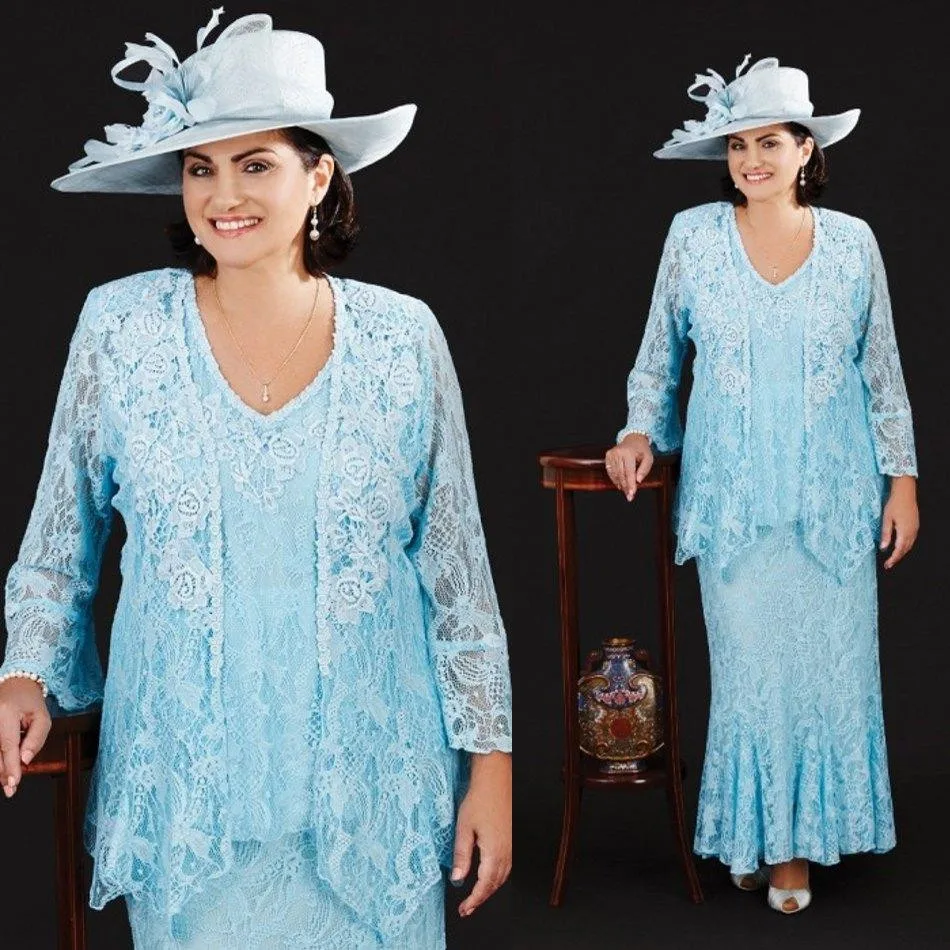 Plus Size Lace Moeder Van De Bruid Jurken 2020 Lange Mouwen Jassen Vestidos De Festa V-hals Goedkope Bruiloft Gast jurk