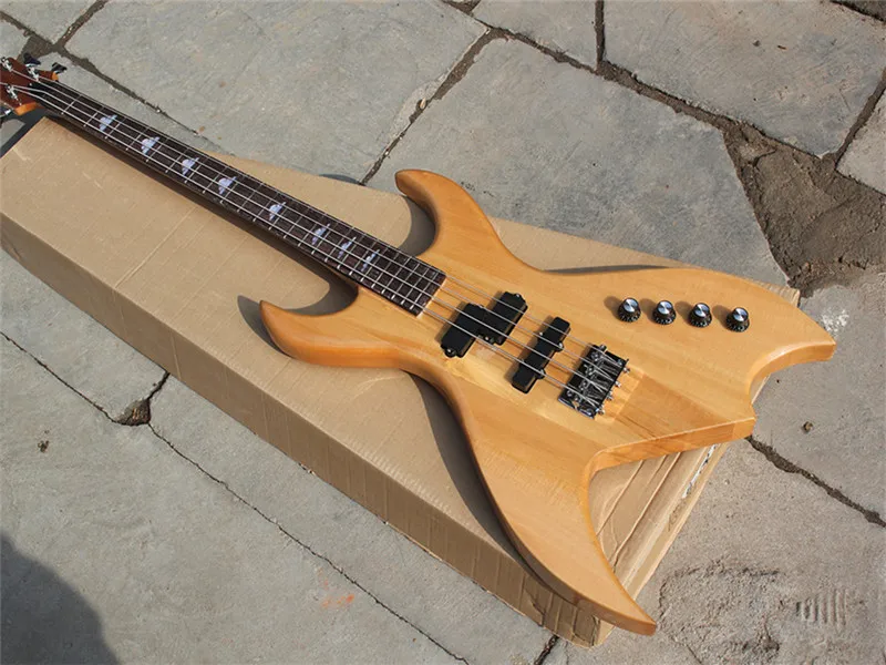 Unusual shape 4Strings Electric Bass Guitar with Rosewood Fretboard,Chrome Hardware Neck through body,Provide customized service