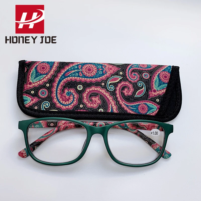 

Vintage Reading Glasses for Women Men with Matching Pouch Spring Hinge Pocket Presbyopic Eyeglasses Frame Prescription +1.0~+4.0