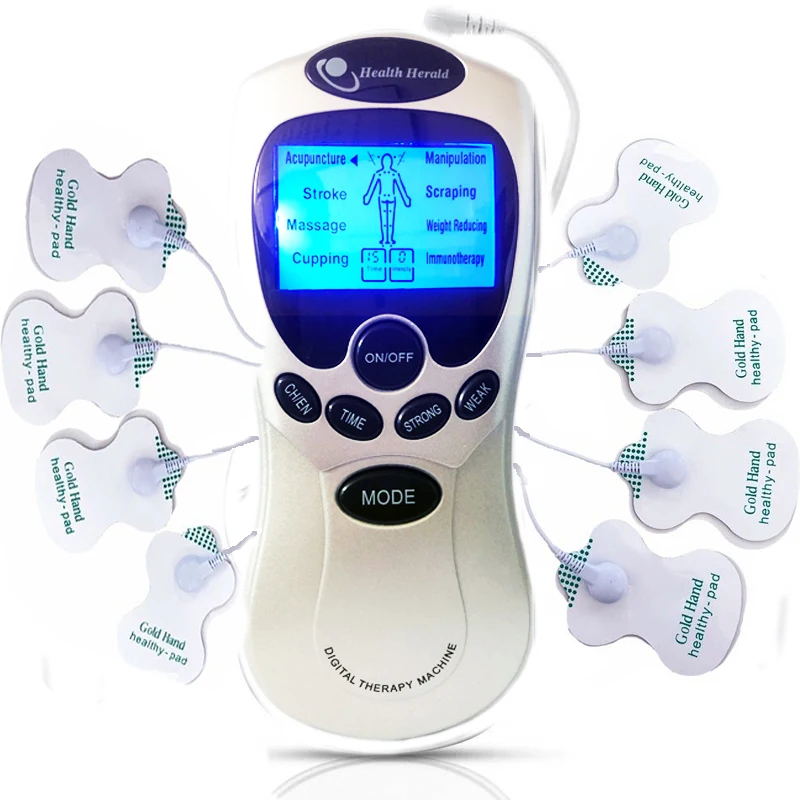 Dispositivo de acupuntura Tens para el cuidado de la salud, masajeador de pulso para terapia muscular, relajación de cuerpo completo, 8 almohadillas de electrodos + 2 cables de cuatro vías