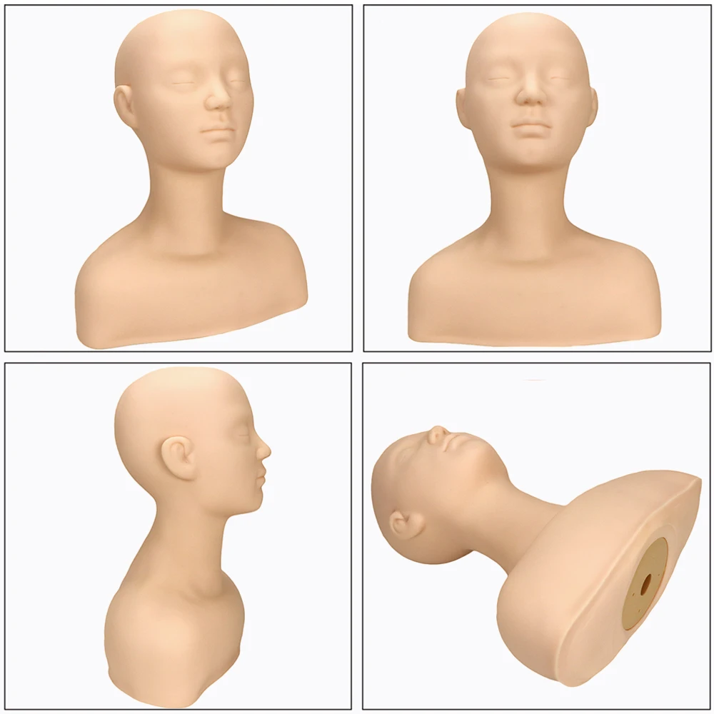 Soft Silicone Massage Training Mannequin Head With Shoulder Professional Cosmetology Make Up Practice Doll Head For Hairdressers