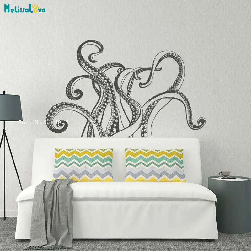 Large Size Octopus Tentacles Countless Suckers Wall Stickers Vinyl  Decals Nautical Ocean Animal For Bedroom Murals Art YT5019