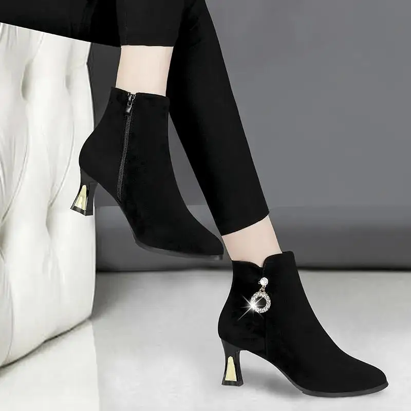 Cresfimix women classic high quality bow tie crystal stiletto heel boots lady casual autumn back zip boots botas femininas a6497