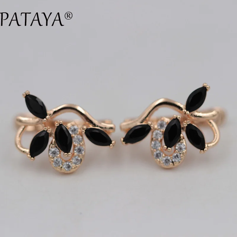 PATAYA New Horse Eye Natural Zircon Dangle Earrings 585 Rose Gold Color Wedding Fashion Jewelry Women Geometric Modern Earring