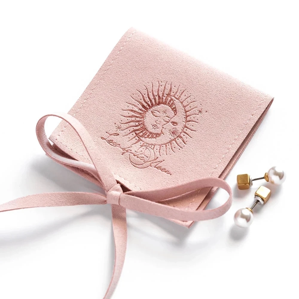 

50pcs Personalized Logo Jewelry pouches personalized envelope bag chic small packaging microfiber Business Earings Bags Bulk