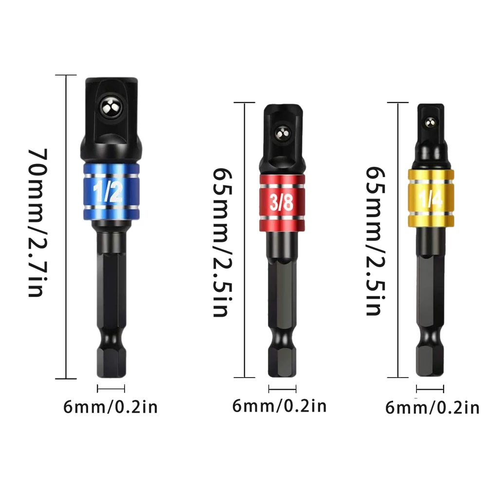 Impact Socket Adapter Extension Set 1/4" 3/8" 1/2" Turns Power Drill Into High Speed Nut Driver 3PCS Universal