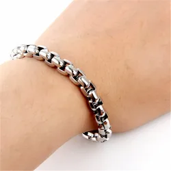 Wholesale Width 4/6mm Stainless Steel Square Pearl Chain Bracelet Fashion Men's Hip Hop Rock Jewelry Length 21CM drop shipping