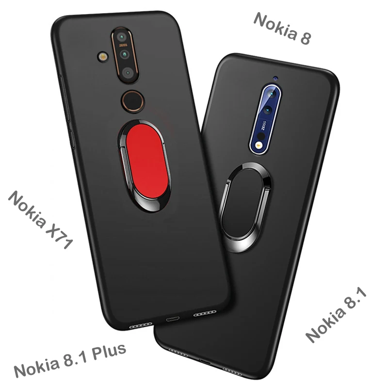 Nokia 8 Phone Cover for Nokia 7.1 / 8.1 Plus X71 X7 Case Soft Black Silicone Magnetic Car Holder Ring Case for Nokia 8 Funda