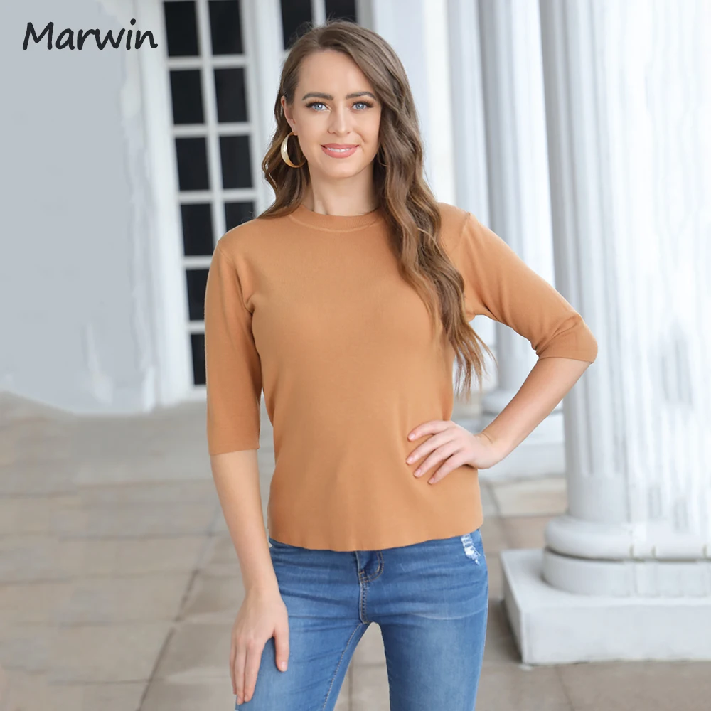 Marwin New Autumn Winter Half Sleeve O-Neck Office Lady Solid Women Slim Soft Warm Sweater Undershirt Female Fashion Pullover