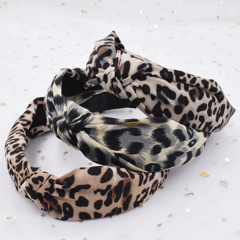 women Leopard Pattern Hair Band Snake Animal Print Hair Band Bohemian Knotted Headband Custom girls hair accessories headband