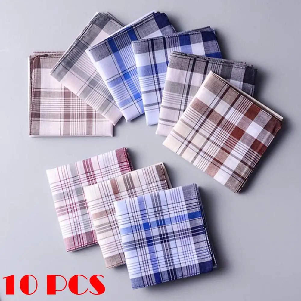 10 stücke Männer plaid Taschentücher Baumwolle mit Streifen Taschentücher Geschenk Set Frauen Klassische Taschentuch Taschentuch Taschentuch Tasche