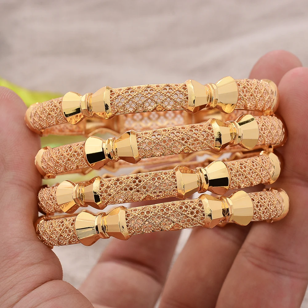 

4Pcs/lot Small Butterfly Afro Bangles Gold Color Bangle For Women Dubai Bride Wedding Bracelet African Arab Jewelry Middle East