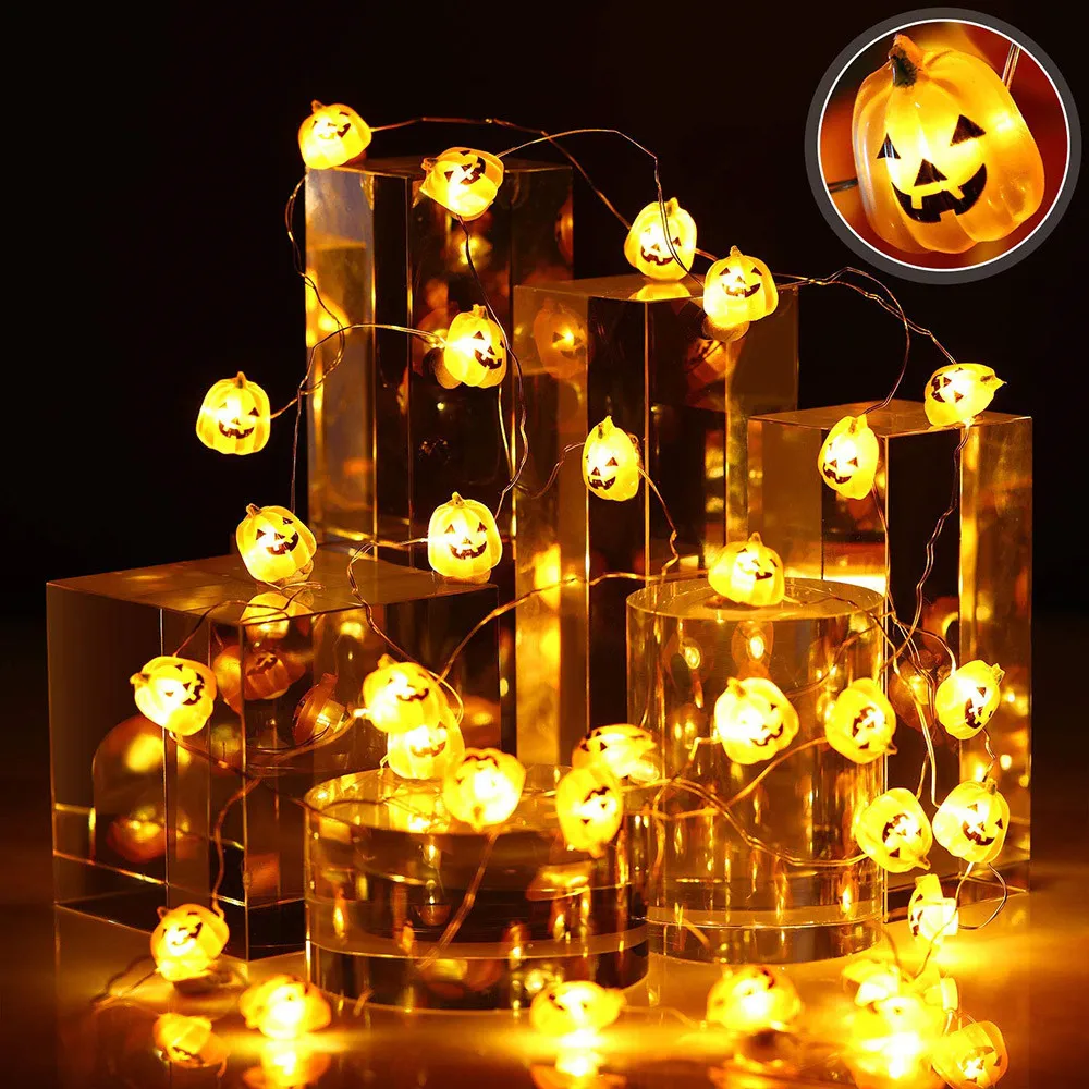 Guirlande lumineuse en forme de citrouille, 20/30/50led, pour Halloween, vacances, décoration intérieure et extérieure, décoration de cour effrayante