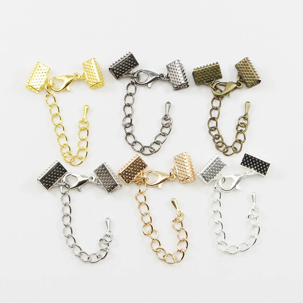 10Pcs Ribbon Leather Cord End Fastener Clasps Extender Chain Lobster Clasps Connectors For Jewelry Making Diy Bracelet Findings