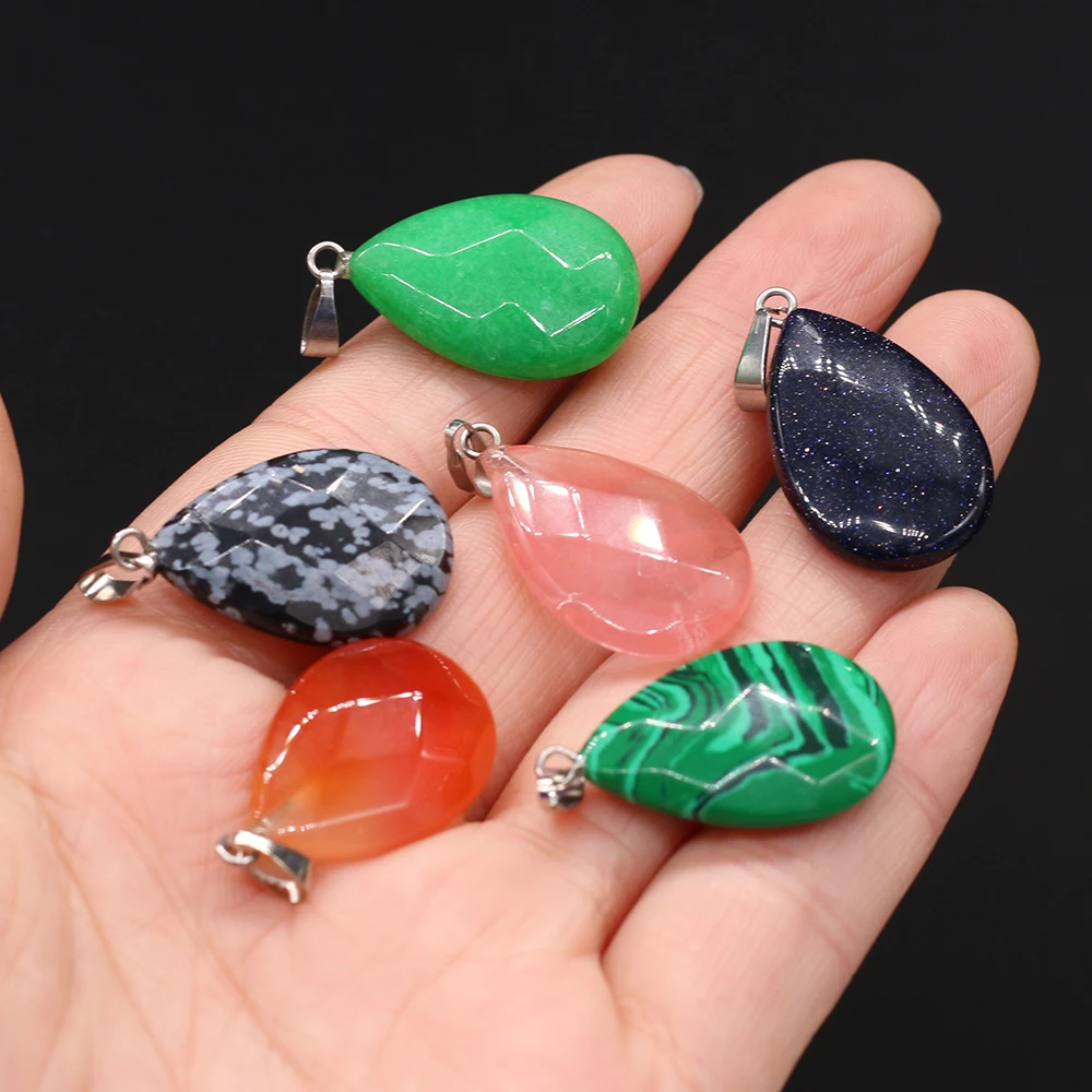 6pcs Natural Stone Pendant Faceted Water Drop Shape Necklace Pendant for Jewelry Making DIY Necklace Earrings Accessories18x28mm