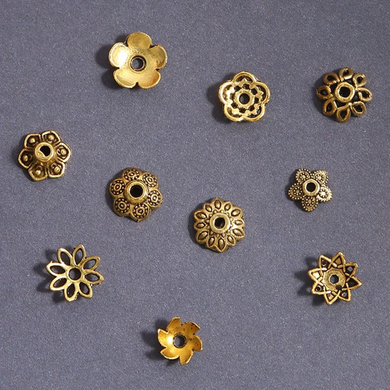 50pcs Antique Gold Color Metal Flower Loose Spacer Beads Caps Wholesale lot for Jewelry Making DIY Crafts Findings 32#~53#