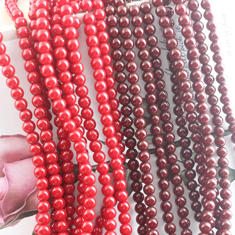 4/6/8/10MM Imitate Red Coral Glaze Beads Loose Round Spacer Beads For Jewelry Making DIY Bracelet Necklace Handmade Accessories