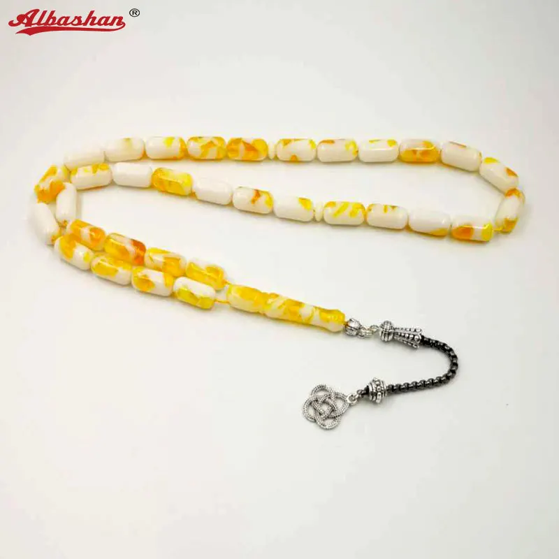 

Yellow and white Rosary Muslim tasbih Eid Ramadan islam bracelet Gift for eid Tesbih 33 Beads islamic Misbaha Man's bracelet