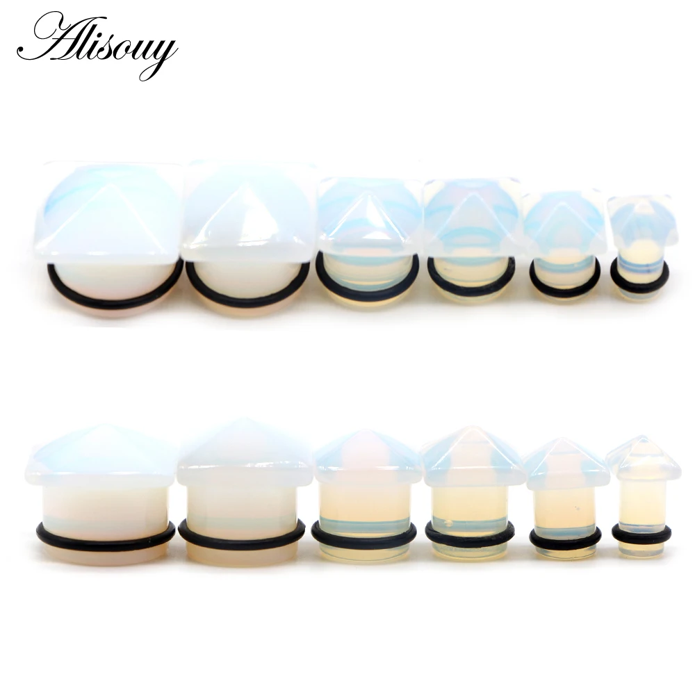 Alisouy 2Pc Hot ear expansion square-shaped stone fashion tunnel jewelry earrings piercing expander ear Plug Jewelry