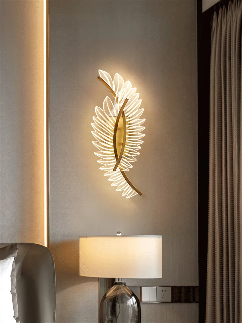 Nordic modern feather wing wall lamps bedroom bedside bathroom mirror headlight LED aisle decor living room wall sconces lights