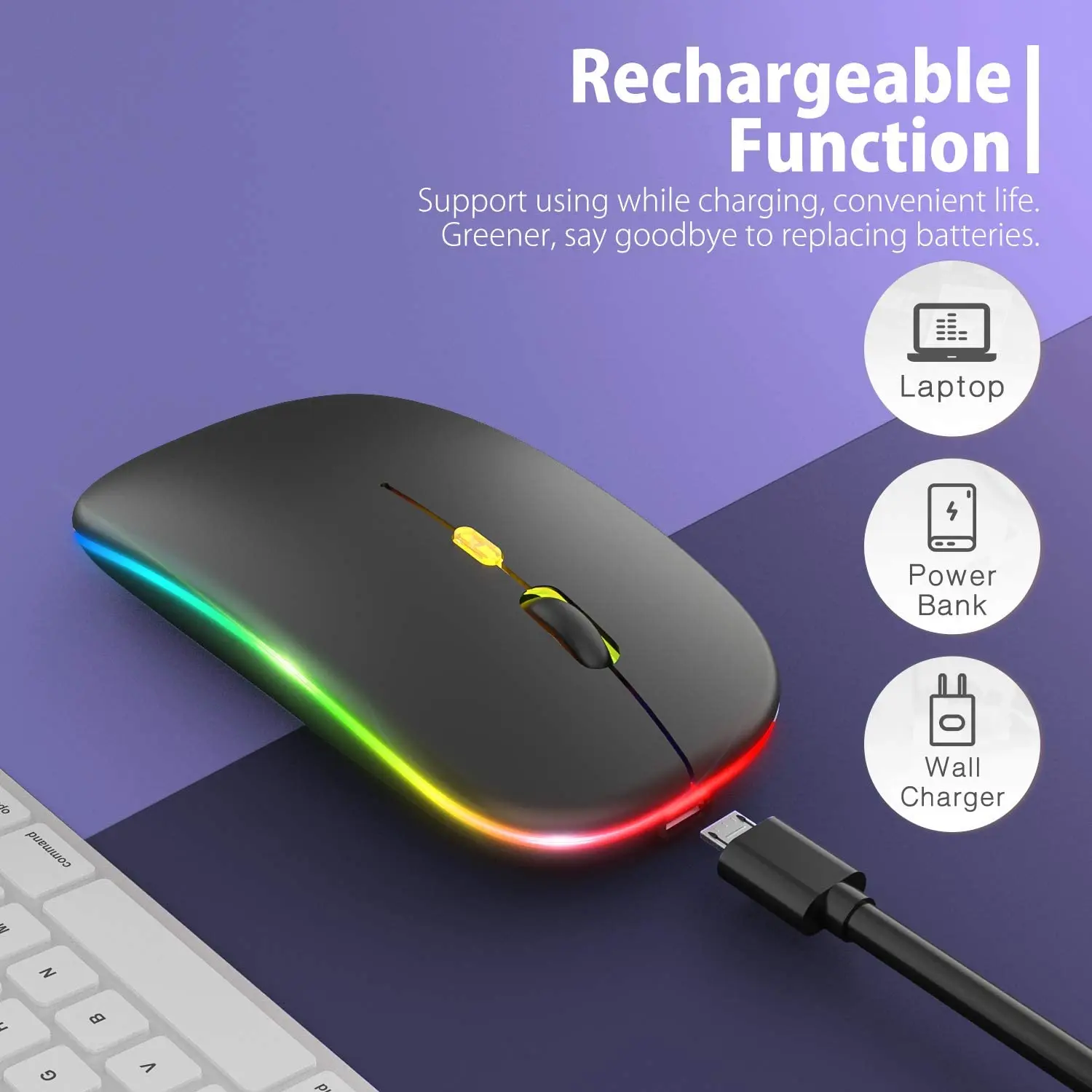 Bluetooth Wireless Mouse for Laptop iPad Tablet Computer with RGB Backlight Mice Ergonomic Rechargeable USB Mouse Gamer