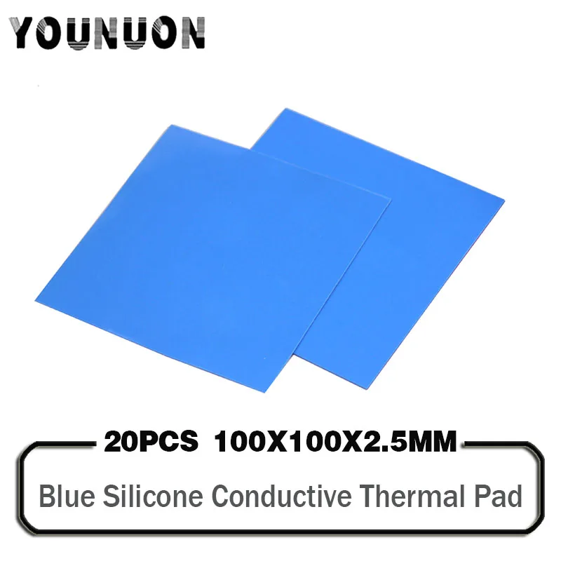 almofadas termicas condutoras pas termicas de silicone para cpu gpu ic computador de refrigeracao 10010025 mm 20 pecas 100x100x25 mm 01