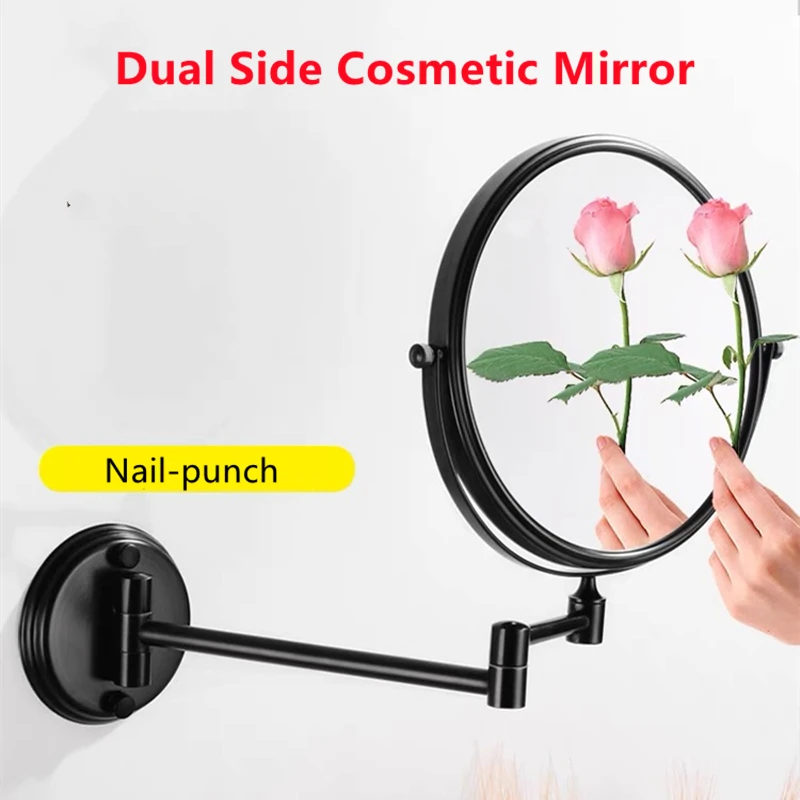 Makeup Mirror Black/Brushed Gold Brass Telescopic Folding 8 Inches Magnifying Dual Face Round Mirrors Bathroom Cosmetic Mirror